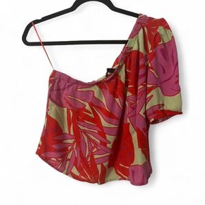 SANCTUARY TROPICAL PRINTED ONE SHOULDER BLOUSE